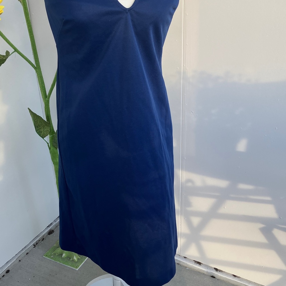 Vintage 60s 70s Mod Solid Navy Sleek Basic Minima… - image 3